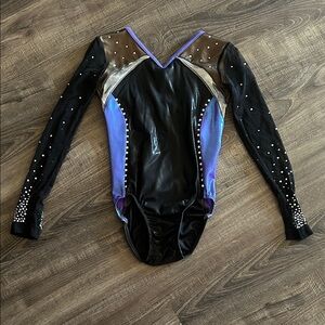 Black and Purple Long Sleeve Gymnastics Leotard with Rhinestones Youth Large-7